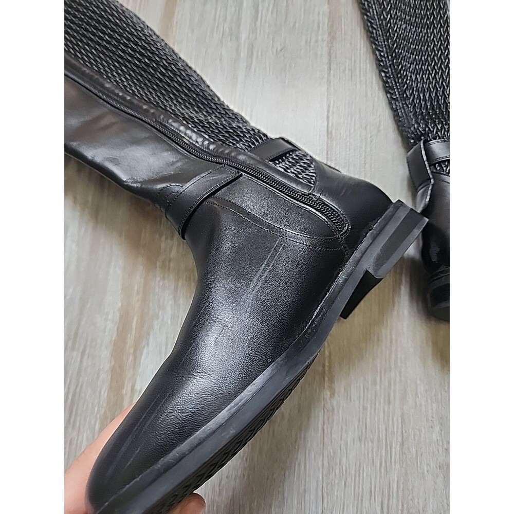 Cole Haan Chelsey Leather Black Tall Riding Boots Woven Back Buckle Detail 6B - Picture 12 of 14